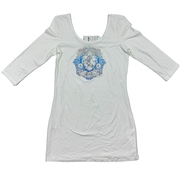 Woman's Express Reign of Hearts Twisted Royalty Sparkle White 3/4 Sleeve Top LG - Picture 1 of 8